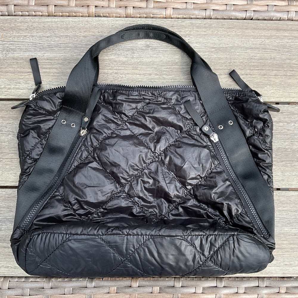 Large Black Puffy Satchel, Zippers closed. New, 21" W x 13" L x 6" D